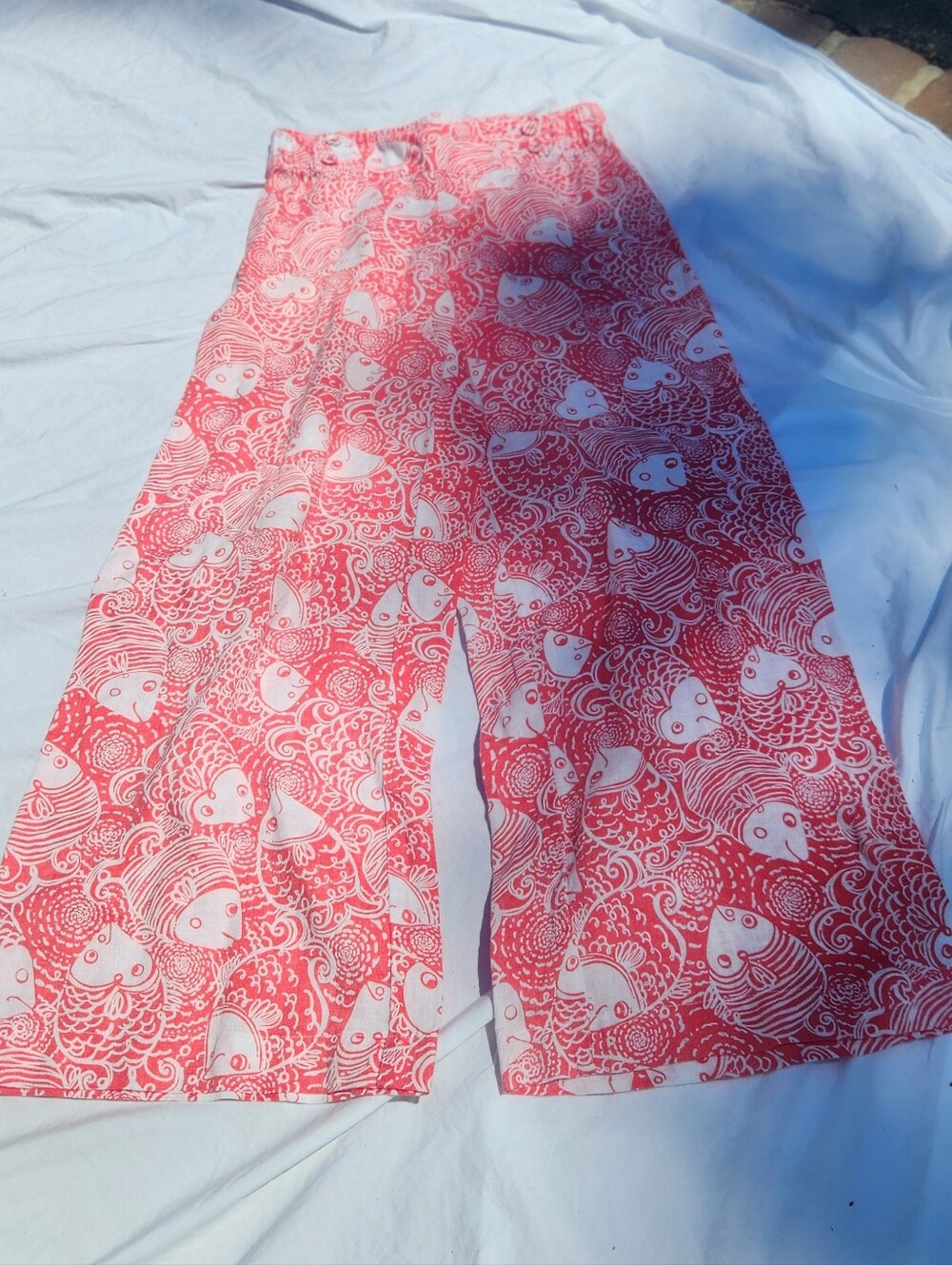 Lilly Pulitzer Coral Pink Fish Print Linen Pants